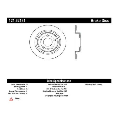 Centric C-Tek Standard Brake Rotor, C-Tek 121.62131 121.62131